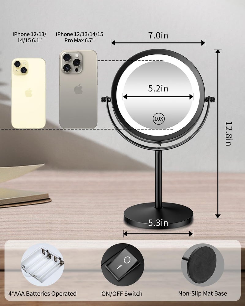 Benbilry Lighted Makeup Mirror  1x/10x Magnifying Double Sided LED Vanity Mirror with Lights and Magnification  Battery Operated 360 Swivel 7  Cordless Shaving Mirror for Bathroom Bedroom Black - Image 2
